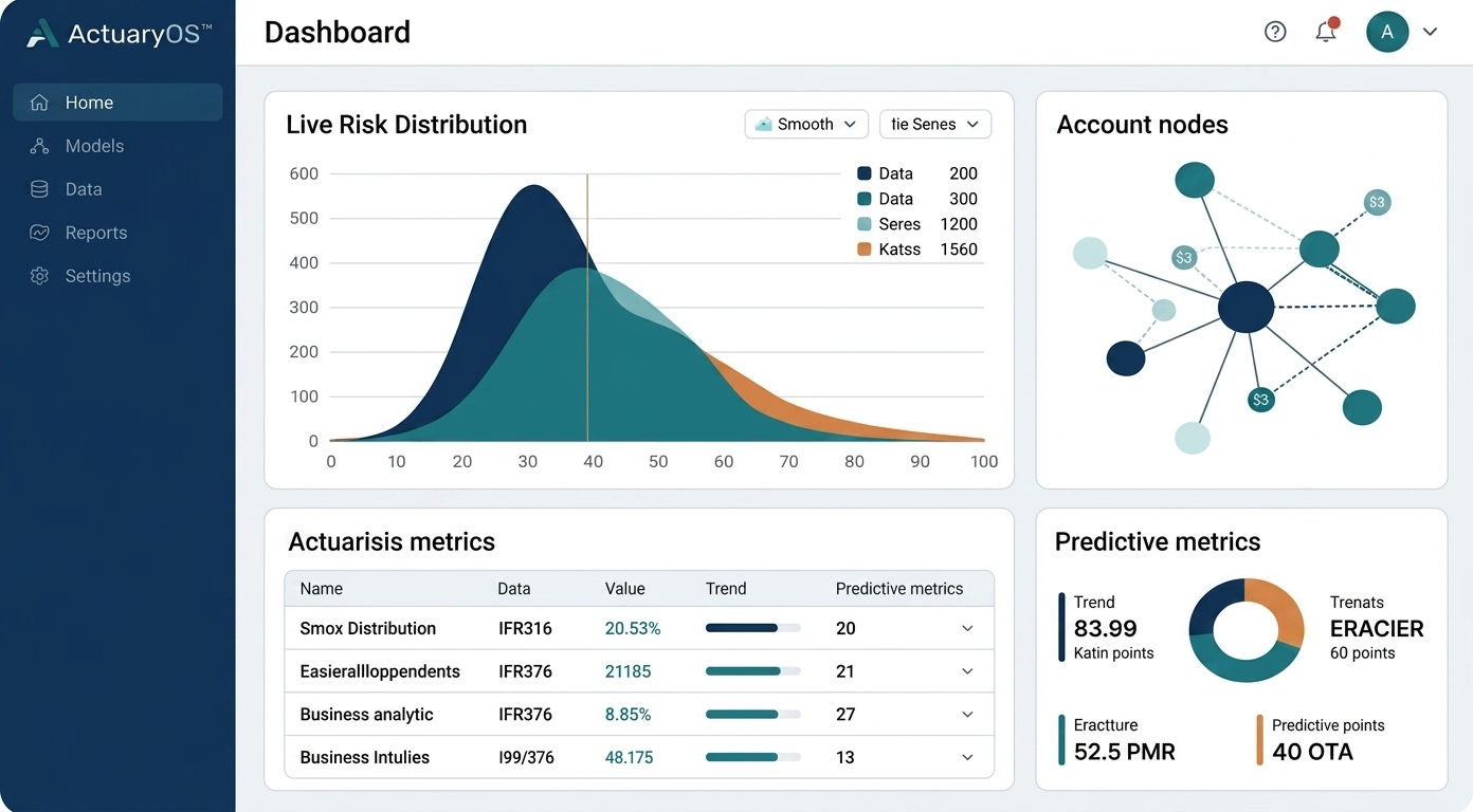 ActuaryOS dashboard showing live risk distribution and metrics